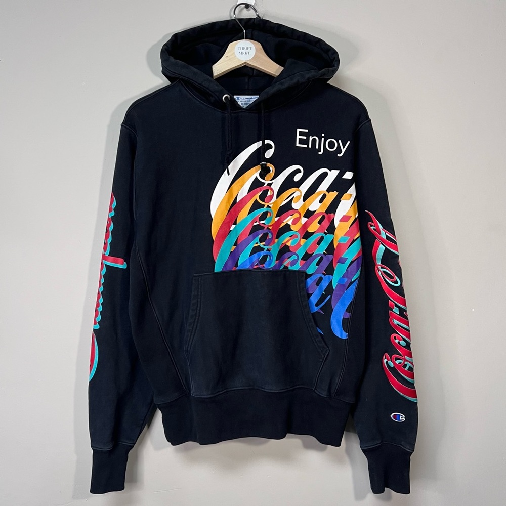 Champion Black Hoodie with Multicolor Coca-Cola Graphic